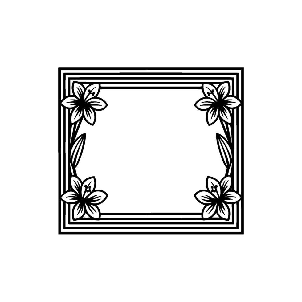Minimalist Floral Frame, Black White, Elegant. vector