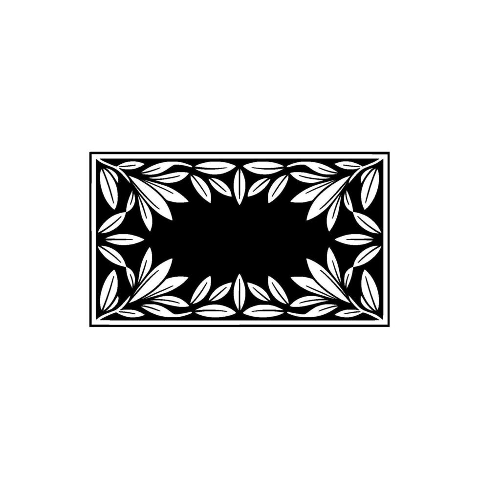 Elegant Botanical Black White Frame, Leaf Pattern, Rectangular. vector