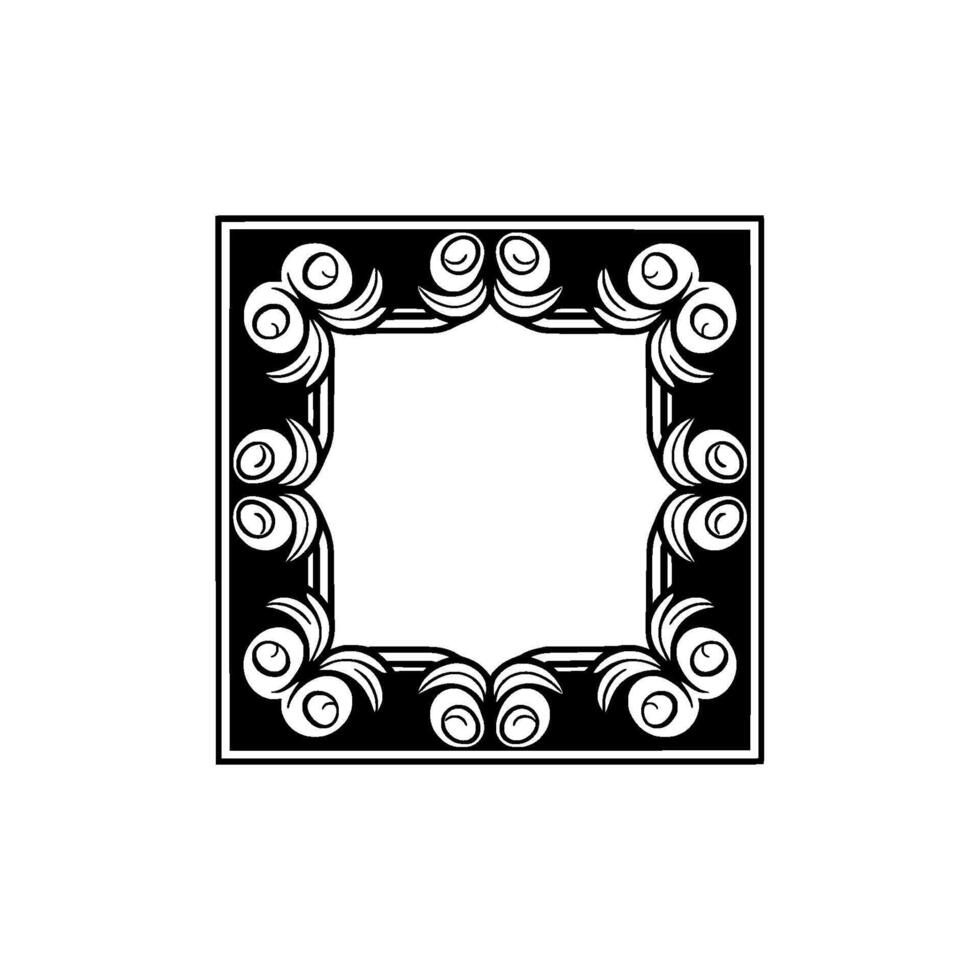 Elegant Art Deco Square Frame with Scrollwork, Monochromatic. vector