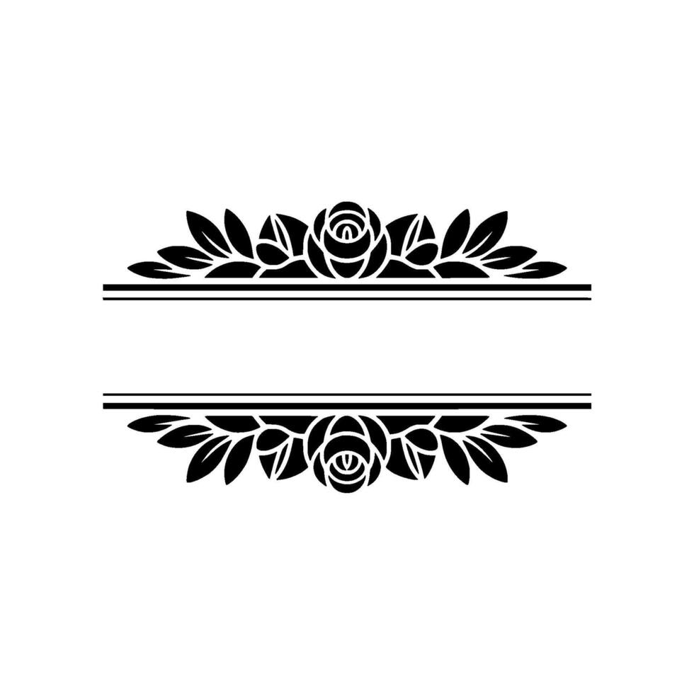 Elegant Floral Frame Border with Roses for Text, Black White. vector