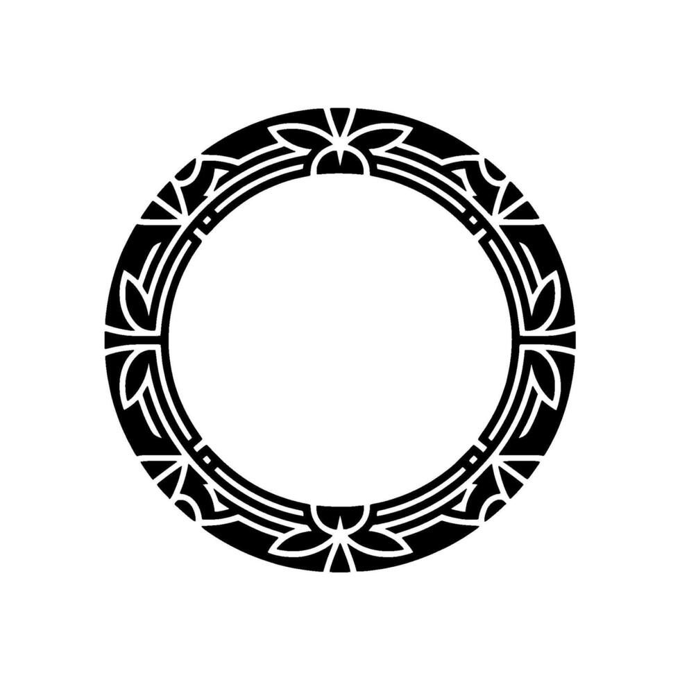 Art Deco Geometric Circle Frame, Black and White, Floral Motifs. vector