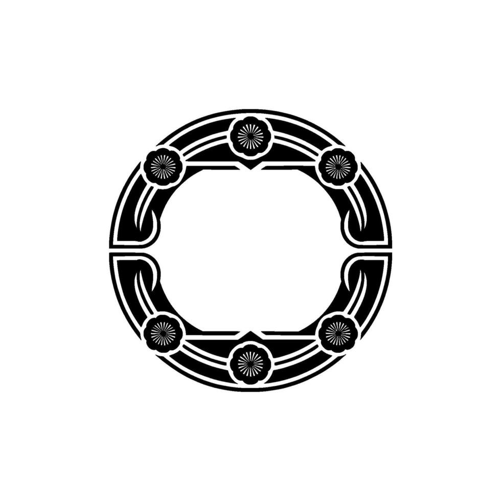 Elegant Black White Floral Circle Frame , Decorative Art Deco Style. vector