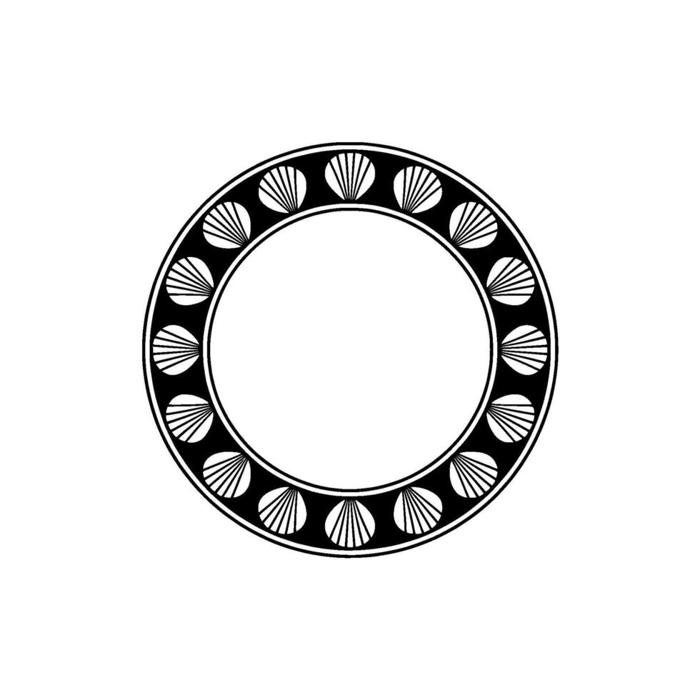 Elegant Black and White Shell Motif Circle Frame. vector