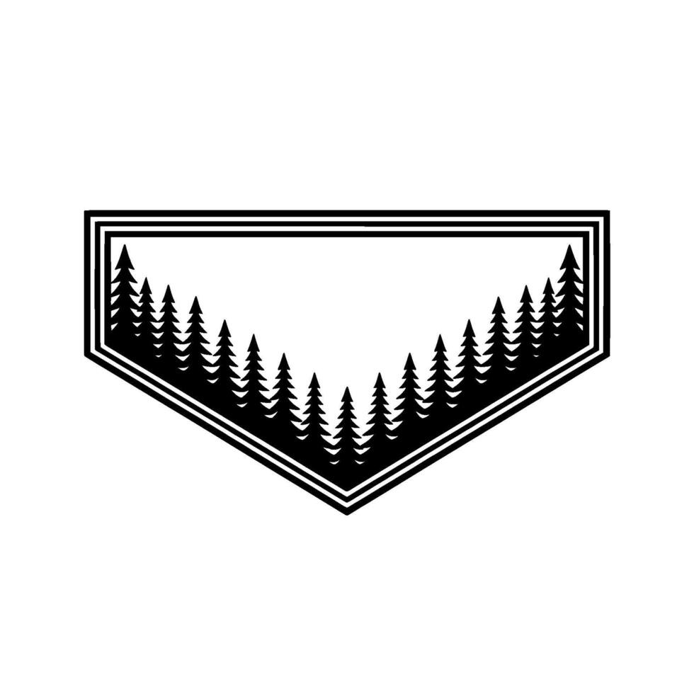 Minimalist Pine Tree Badge Black White Forest. vector