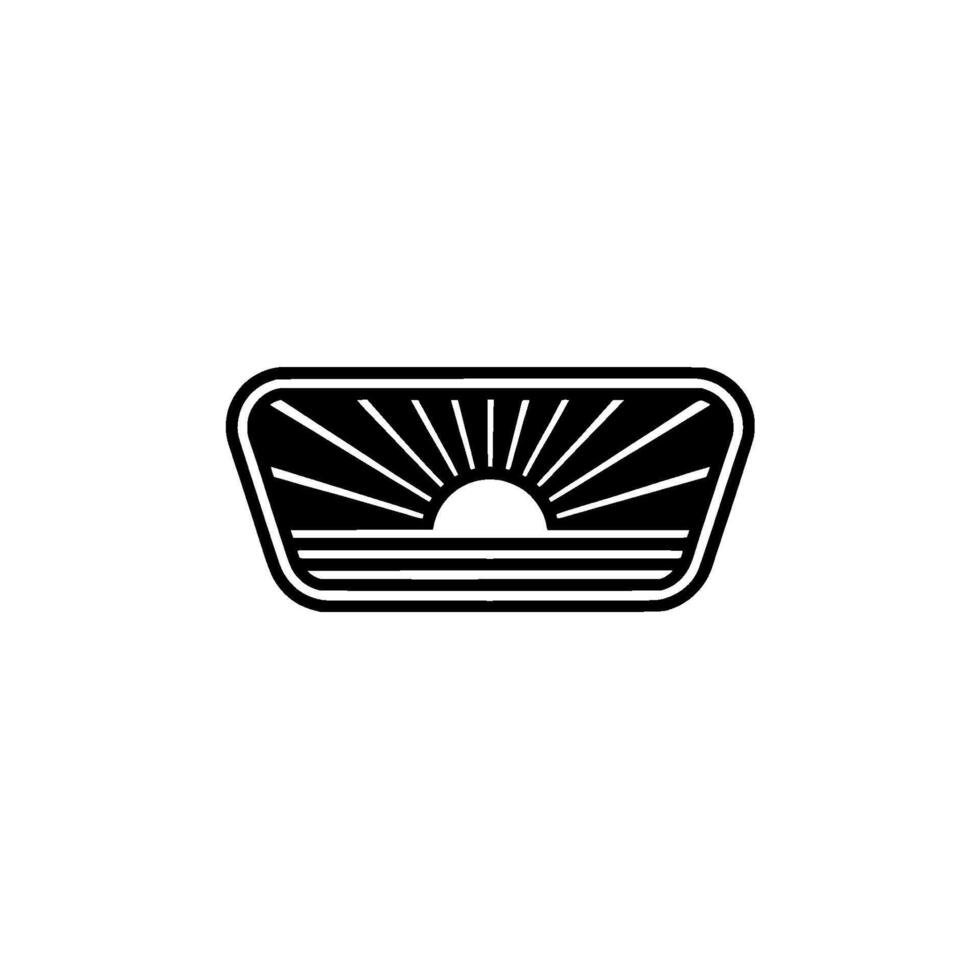 Minimalist Sunrise Emblem in Rectangular Badge. vector