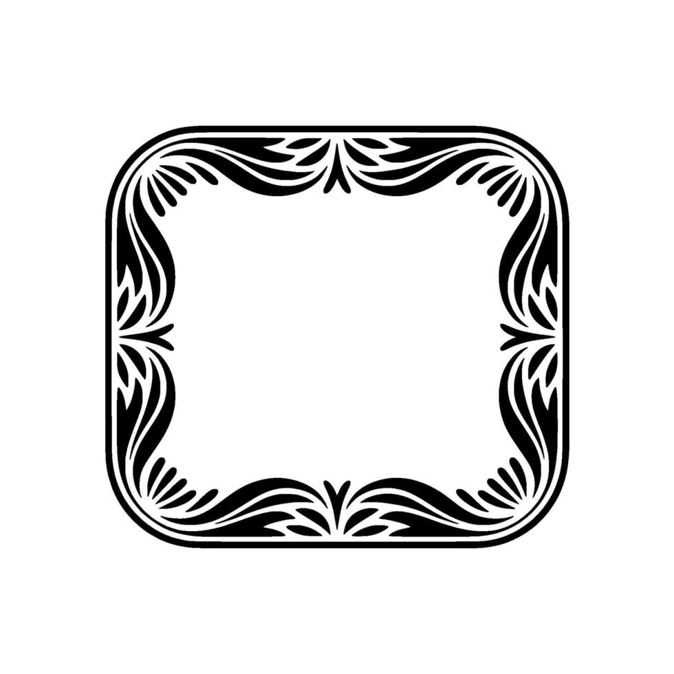 Elegant Black Floral Frame on White - Decorative Border. vector