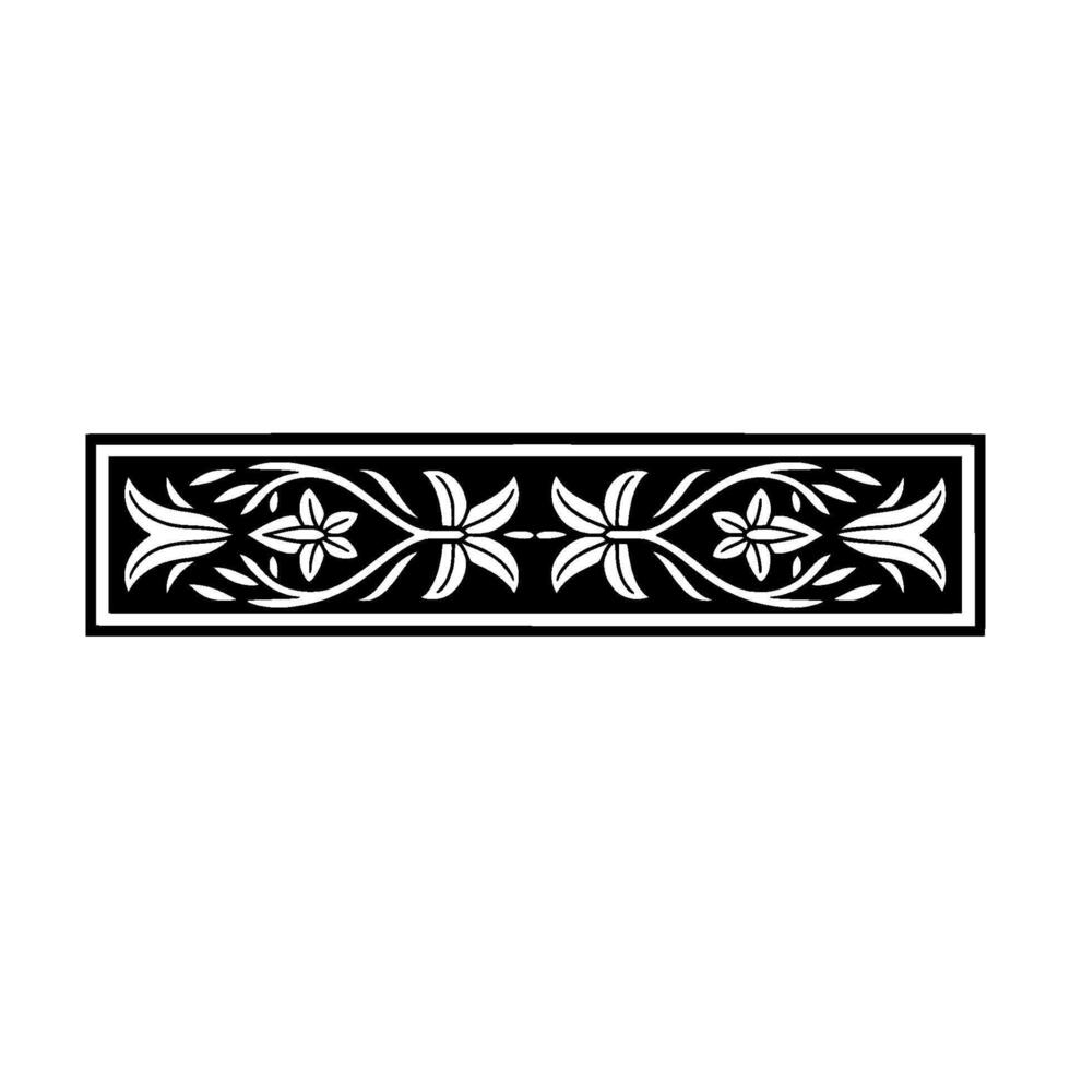 Elegant Floral Border Black White Ornamental. vector