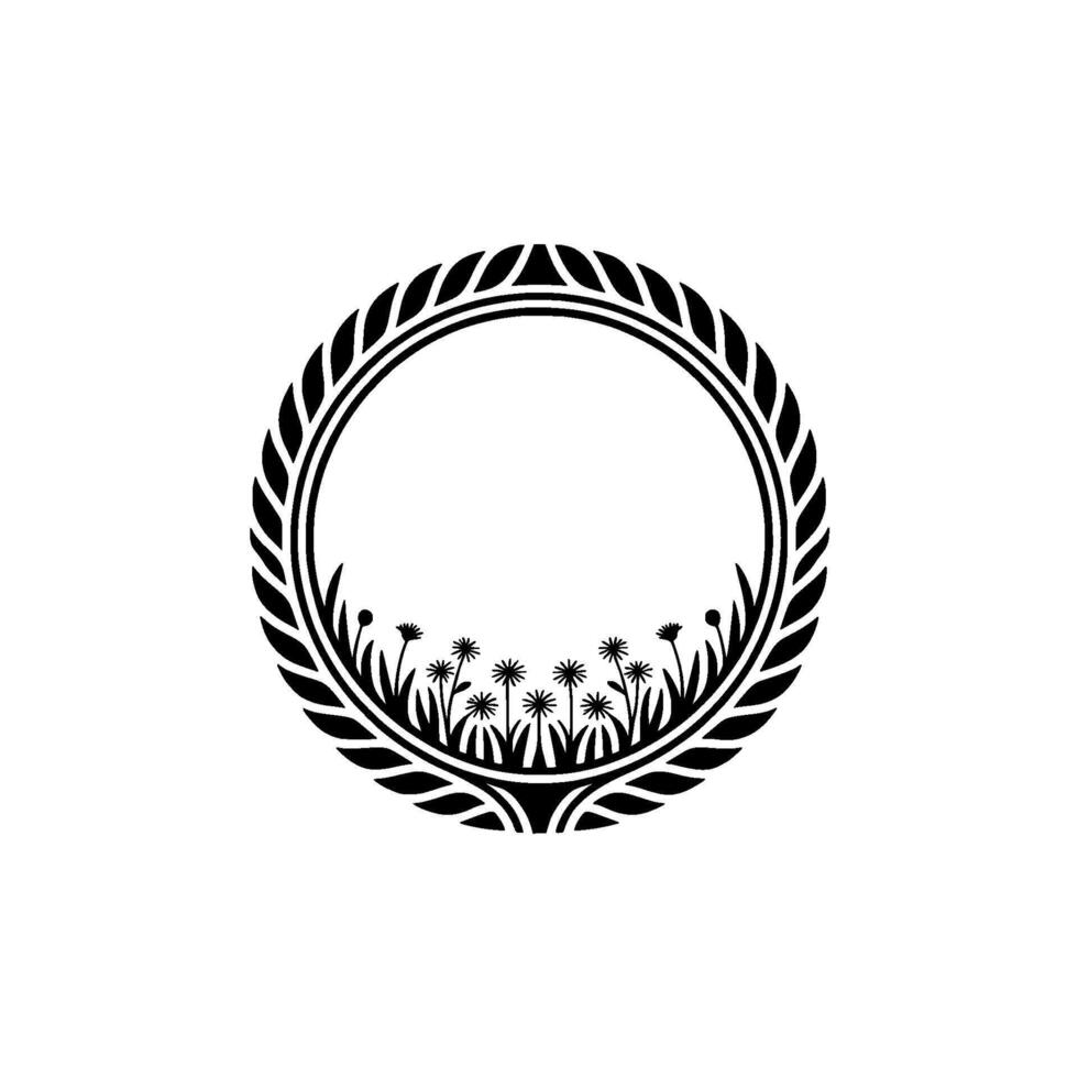 Elegant Black White Floral Circle Frame, Decorative. vector