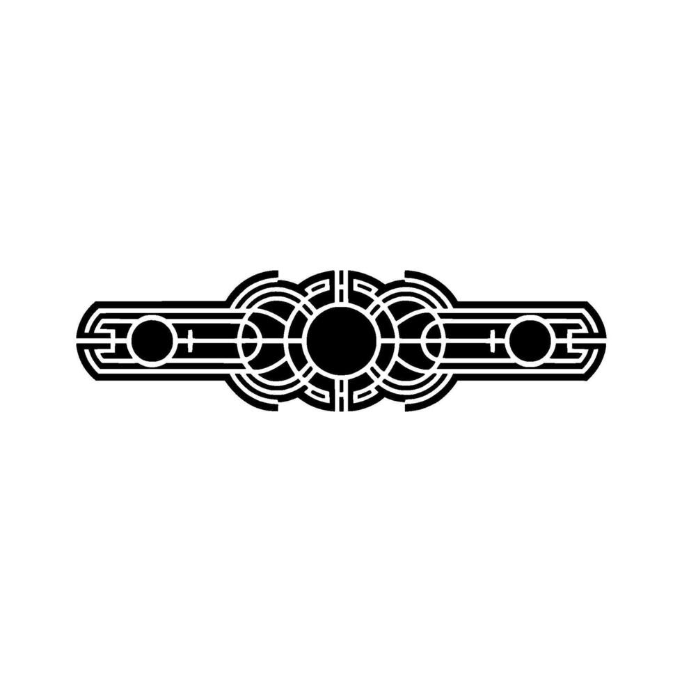 Art Deco Linear Ornament, Geometric Black White. vector