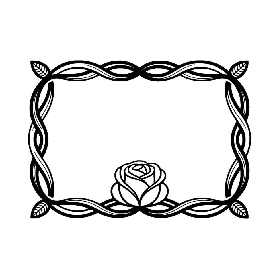 Elegant Rose Frame in Black and White, Floral Border. vector