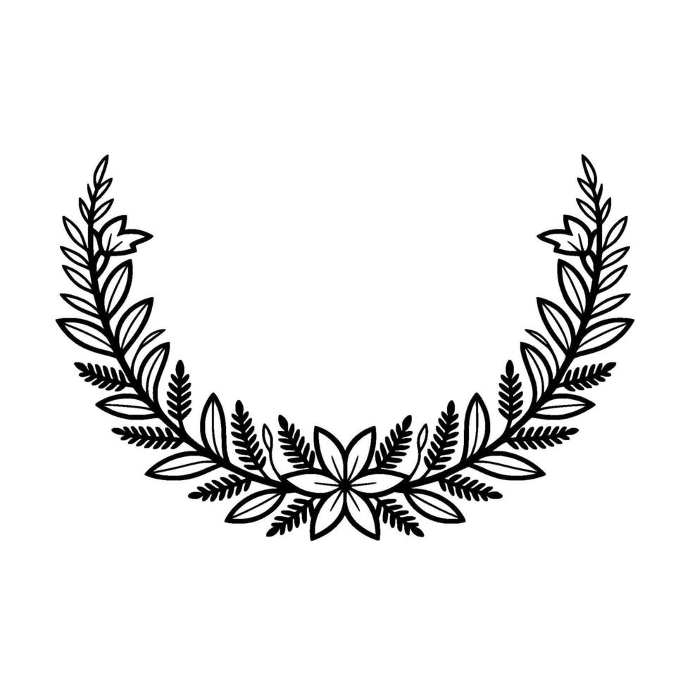 Minimalist Floral Wreath, Black and White, Botanical , Elegant, Wedding. vector