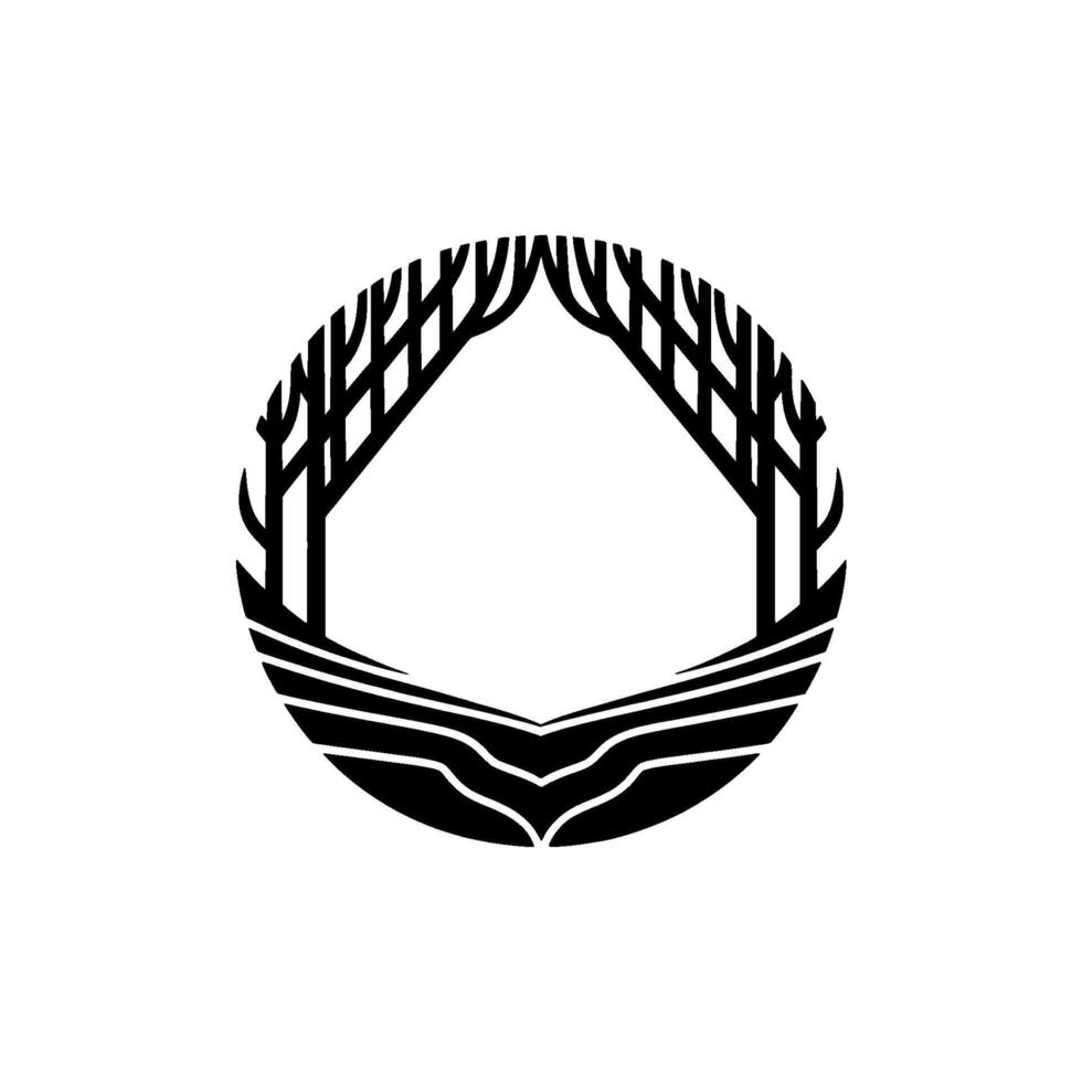 Minimalist Forest Frame Black White Emblem on White Background. vector
