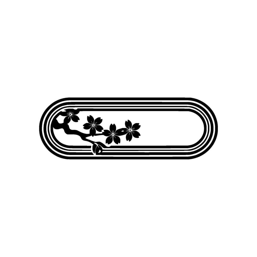 Minimalist Cherry Blossom Label, Black and White. vector