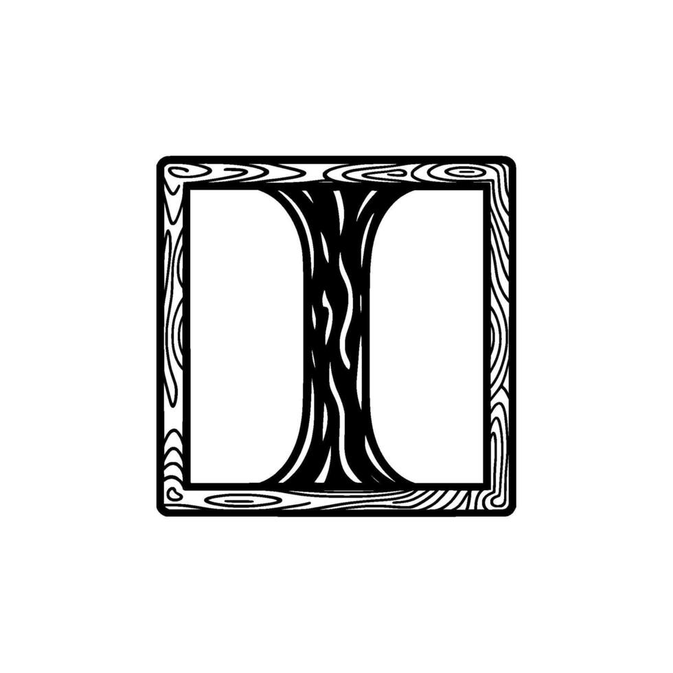 Minimalist Tree Art Black and White Woodgrain Frame on White Background. vector
