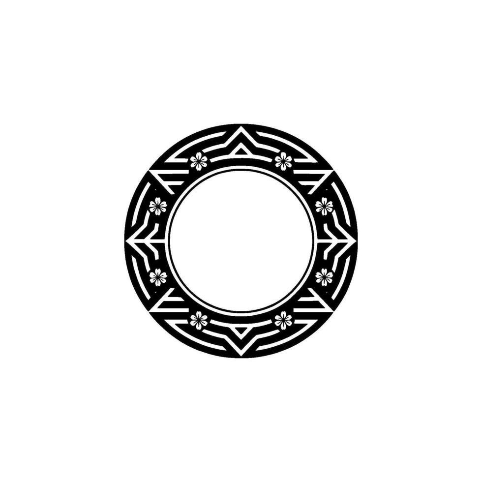 Geometric Floral Frame , Black and White, Minimalist Style. vector