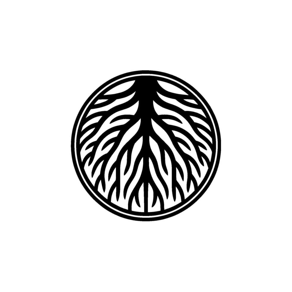 Minimalist Root System in a Circle - Black White, Modern. vector
