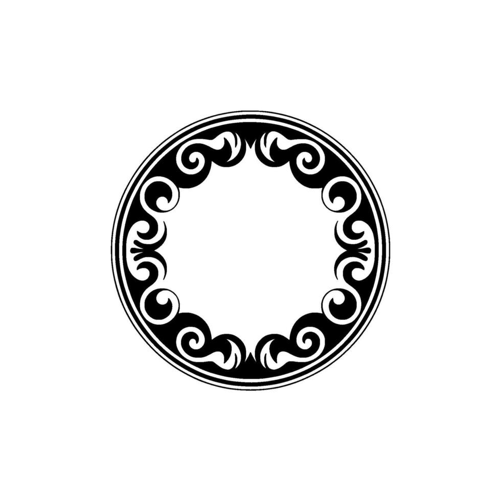 Black White Decorative Circular Frame, Ornamental. vector