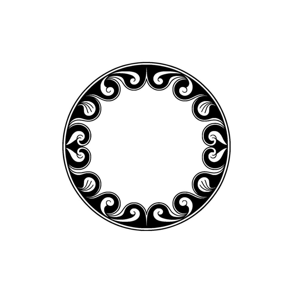 Elegant Black White Swirl Ornament Circle on Neutral Background. vector