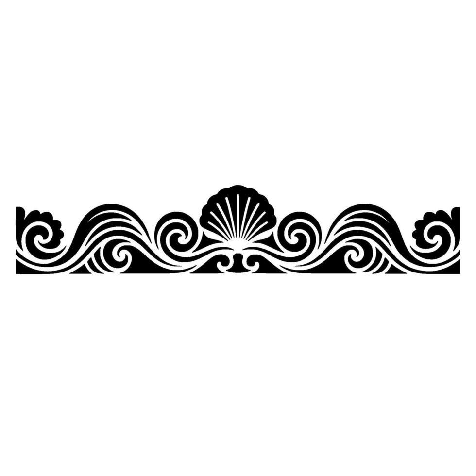 Elegant Oceanic Border Scallop Shell Wave Motif in Black White. vector