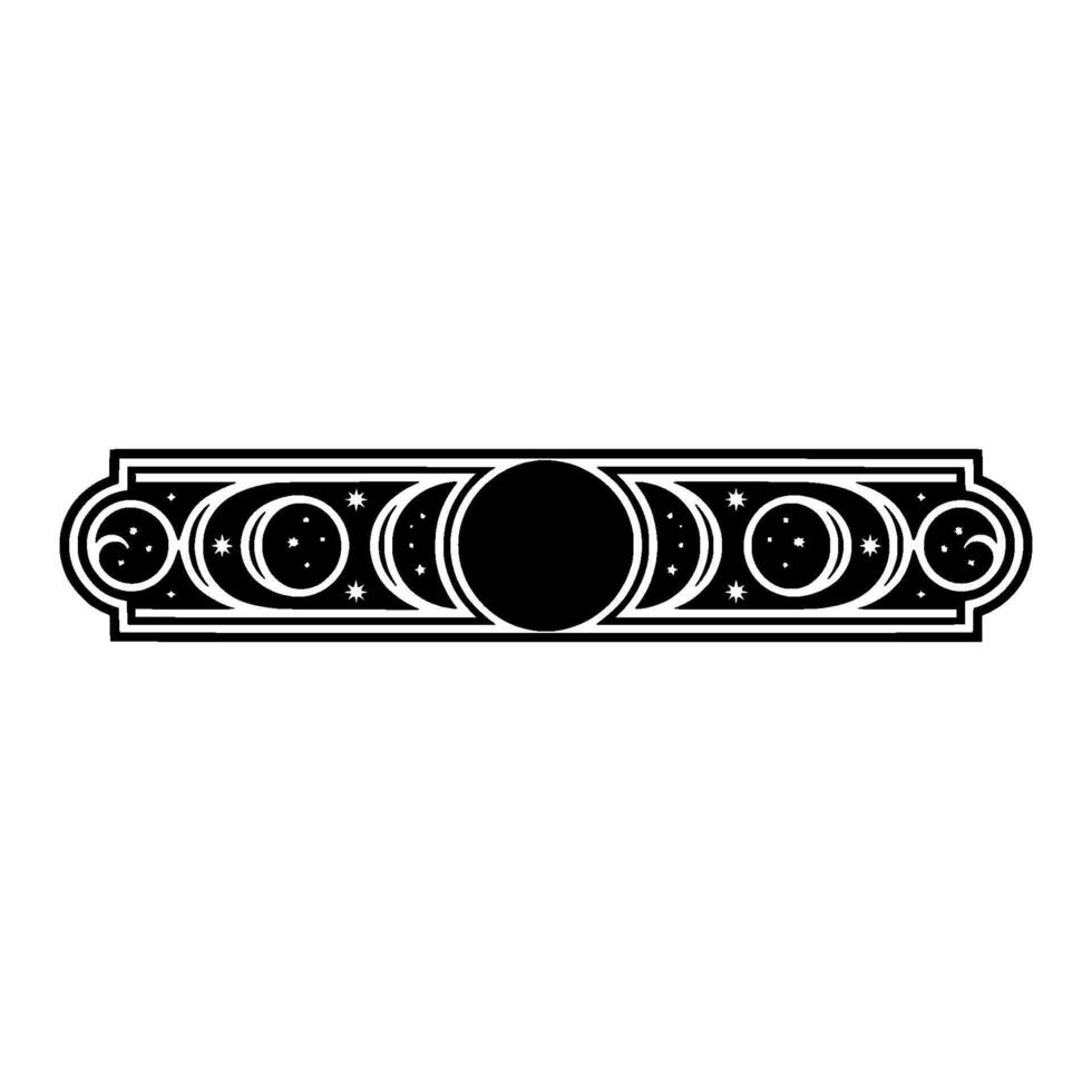 Black White Celestial Frame - Moon Phases Stars. vector