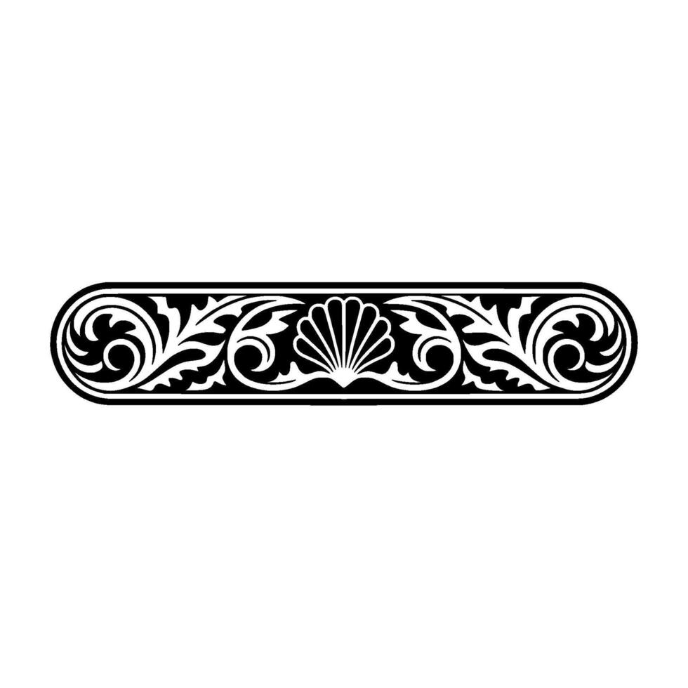 Elegant Black Floral Border with Seashell Element. vector