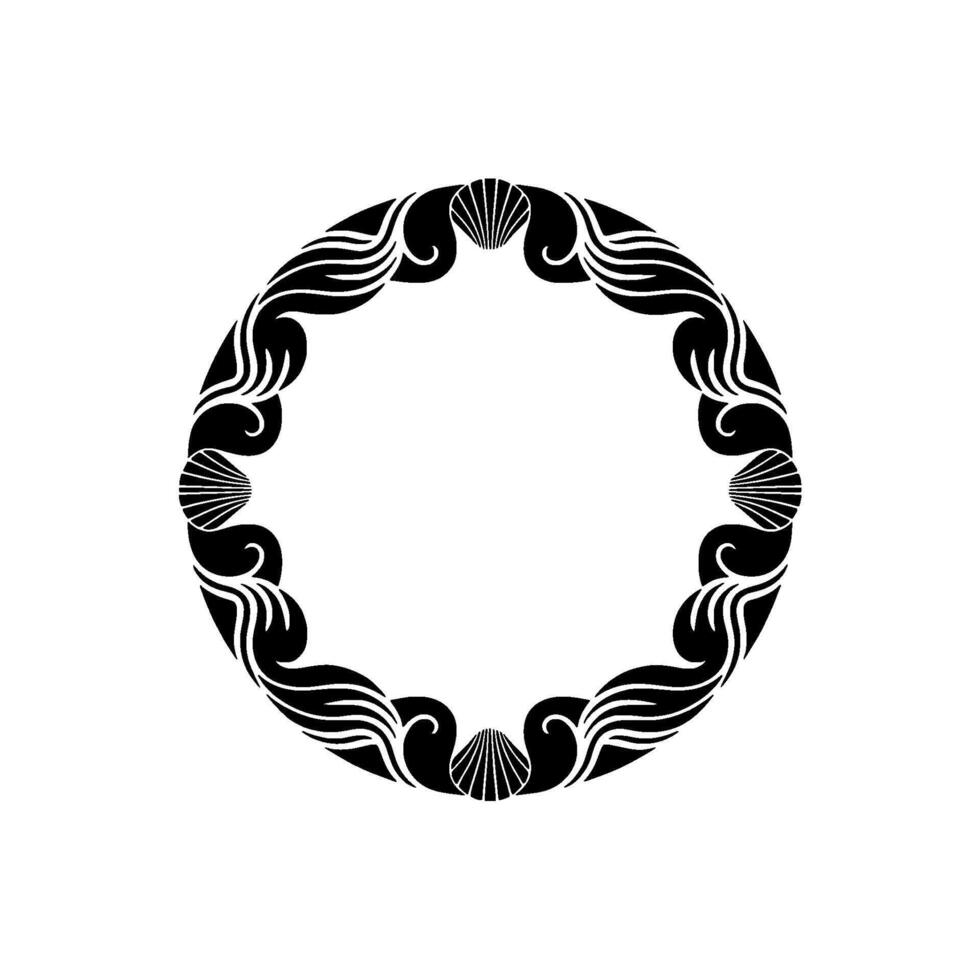 Elegant Black White Seashell Wave Frame on White Background. vector