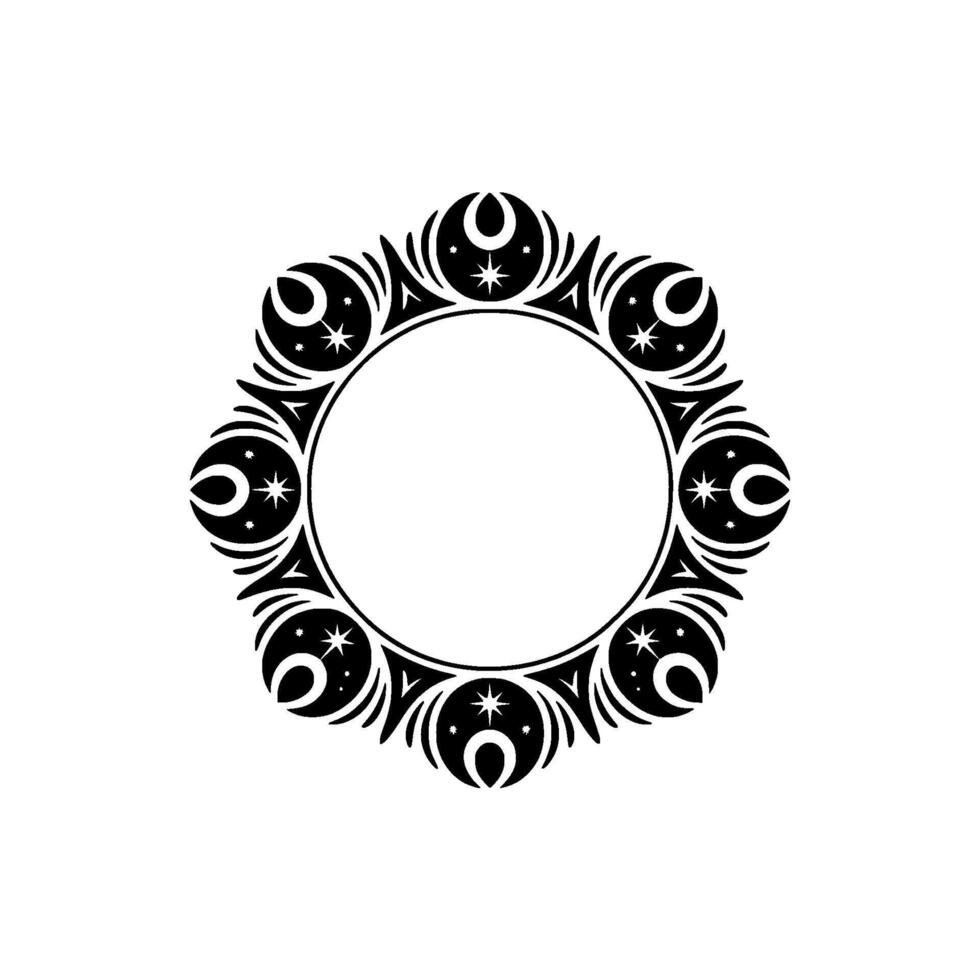 Elegant Celestial Frame, Black White Ornament, Circular Motif. vector