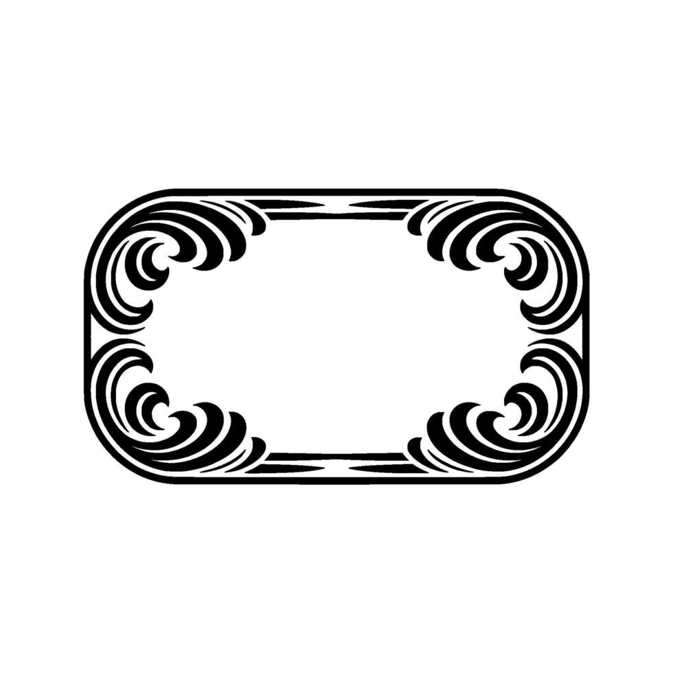 Elegant Black White Swirl Frame, Art Deco, Label Template. vector