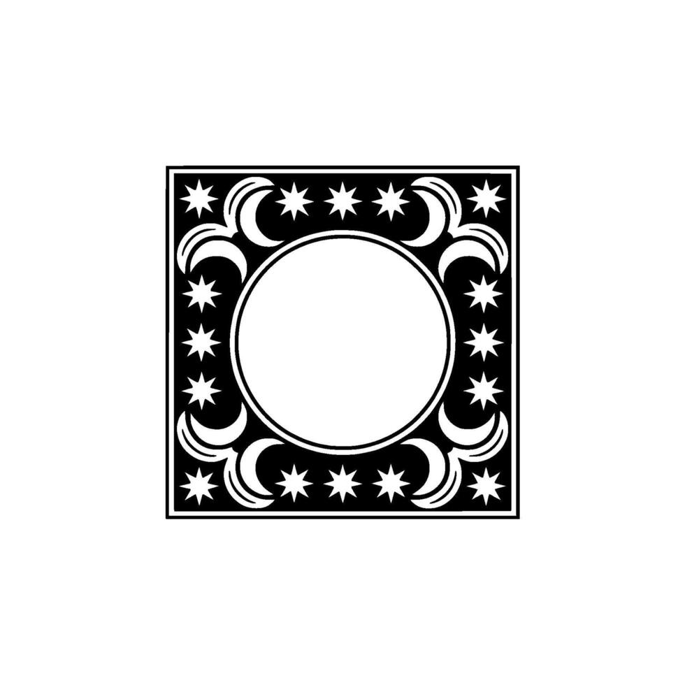 Celestial Frame Decorative Black and White Square Ornament. vector