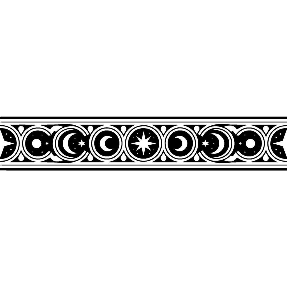 Celestial Border, Black and White Pattern, Moon, Stars, Decorative Element. vector