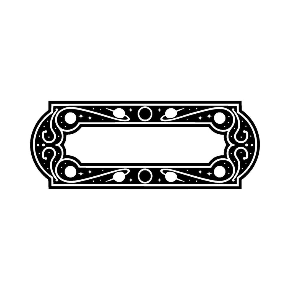 Ornate Cosmic Frame Black White Space-Themed. vector