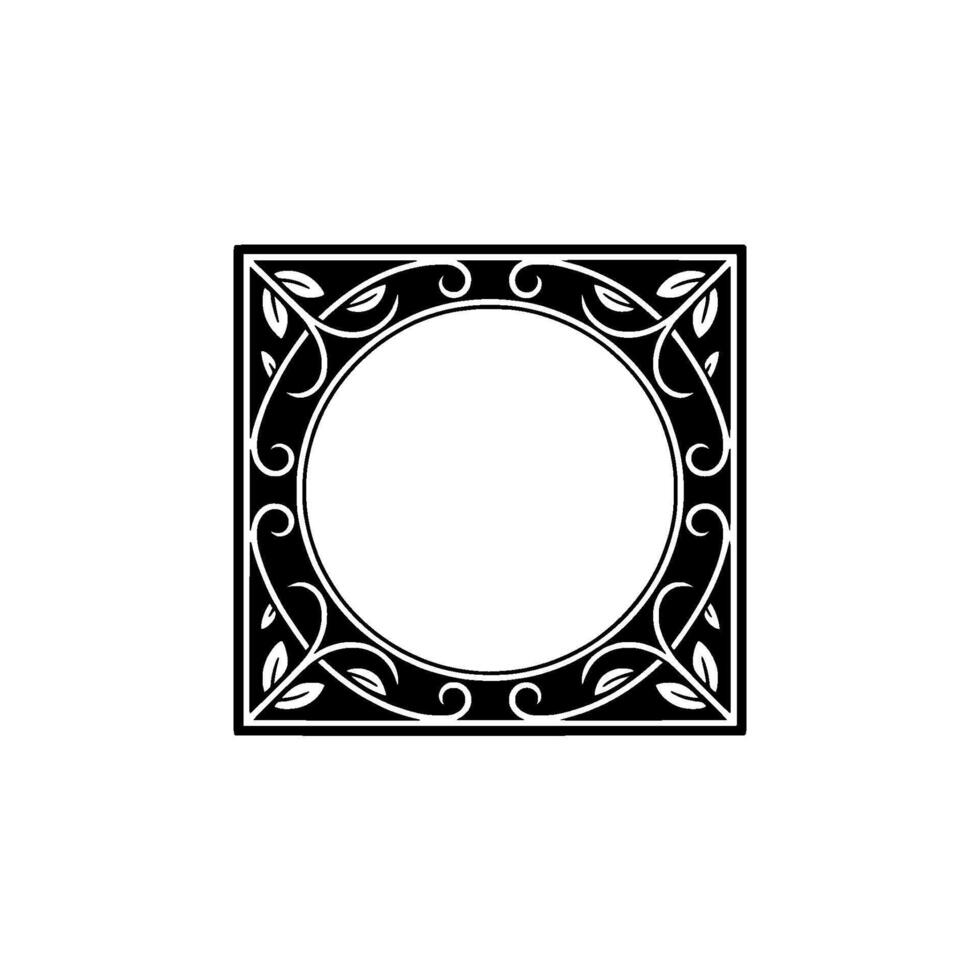 Elegant Black White Floral Frame , Square , Decorative Element. vector