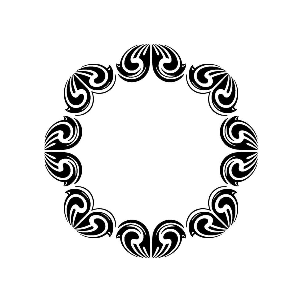 Circular Ornamental Frame, Black White, Elegant Swirls. vector