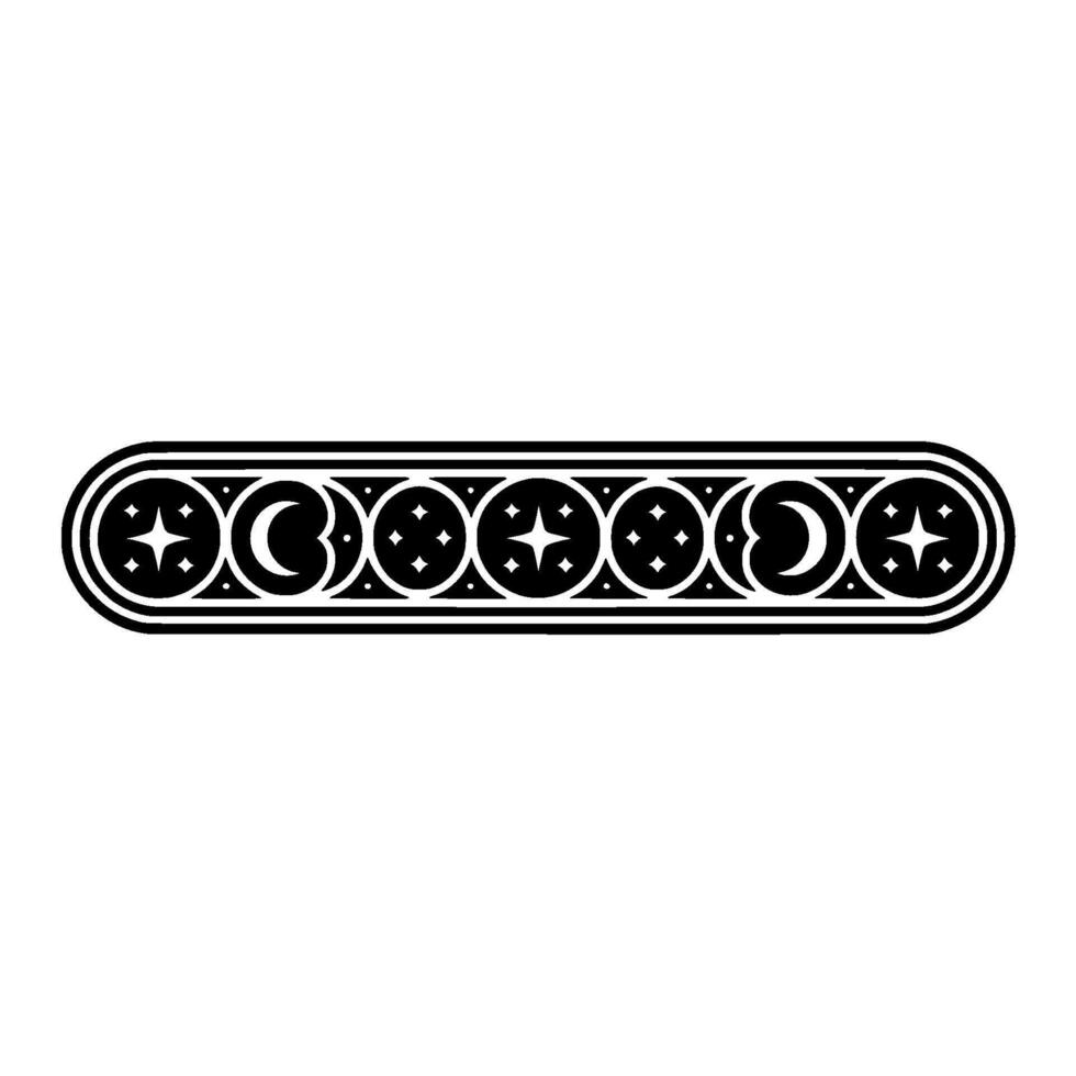 Celestial Border Black White Star and Moon Ornament. vector