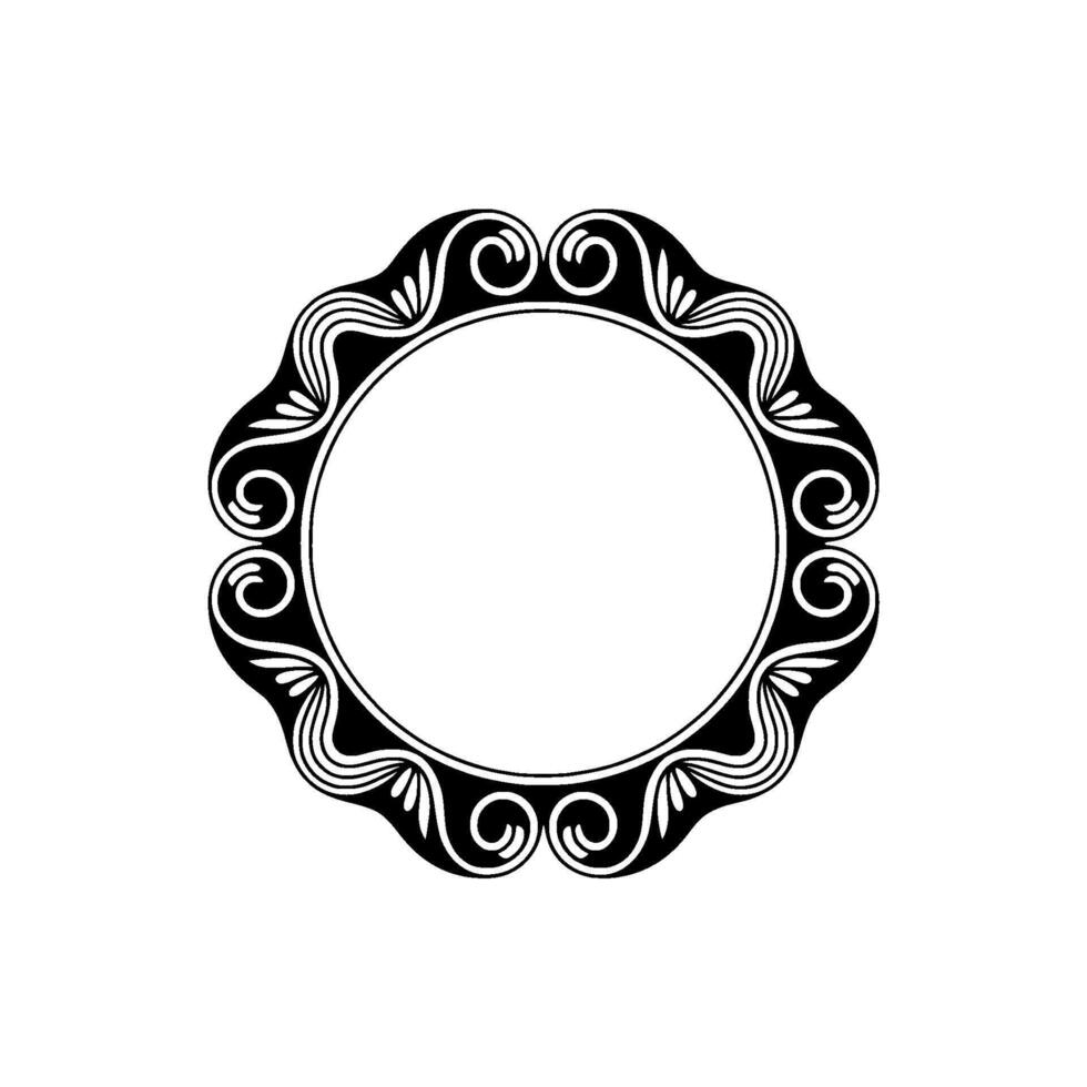 Elegant Black White Decorative Circle Frame, Floral. vector