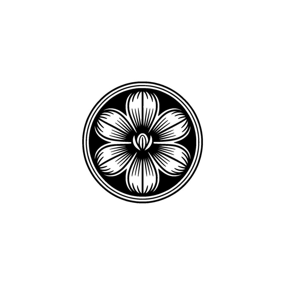 Elegant Black White Floral Element on White Background. vector