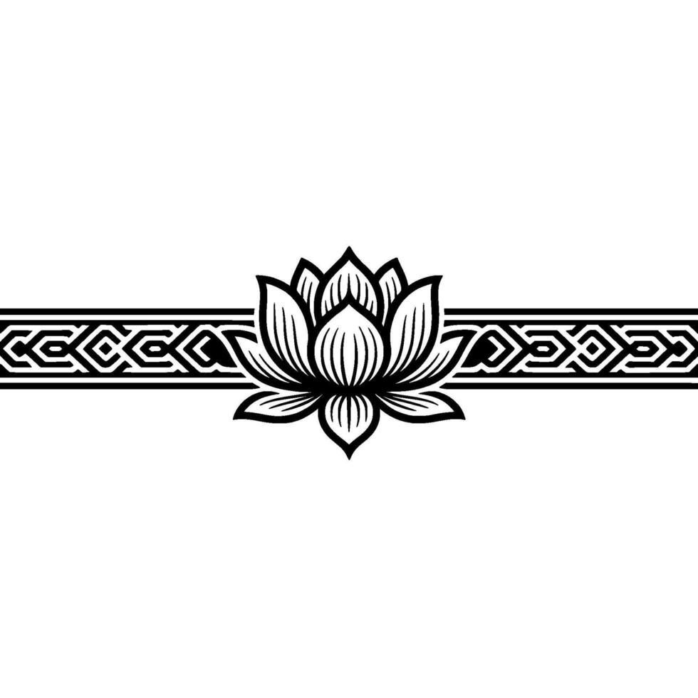 Elegant Lotus and Ornamental Border , Black and White. vector