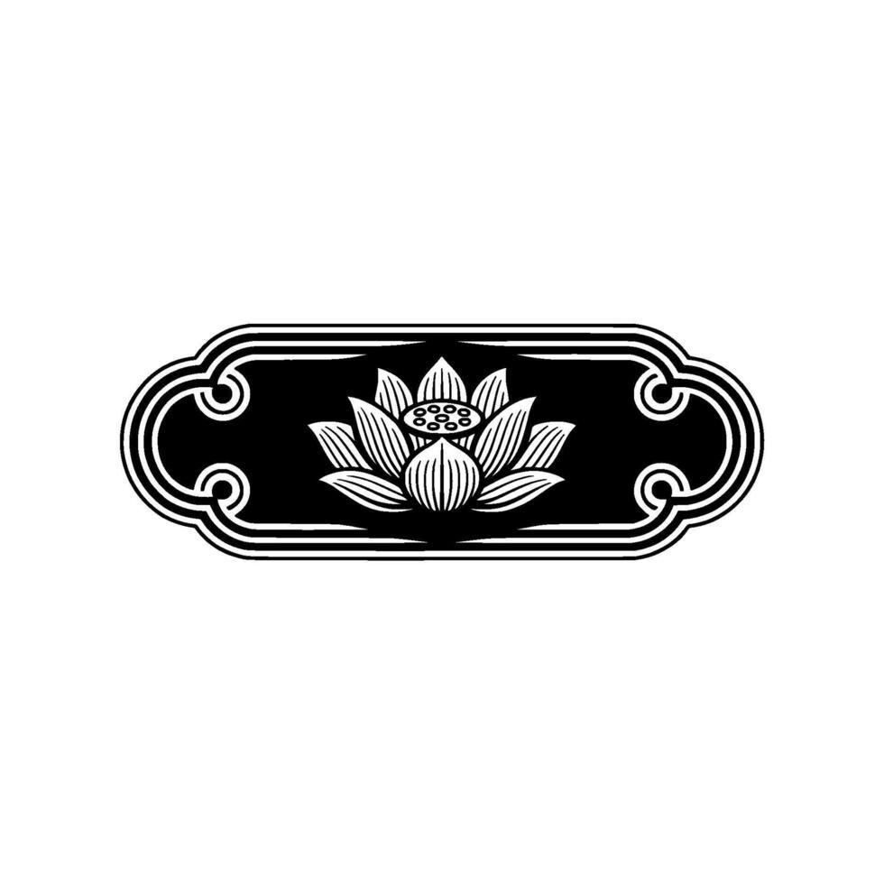 Elegant Lotus Flower Emblem, Black and White. vector