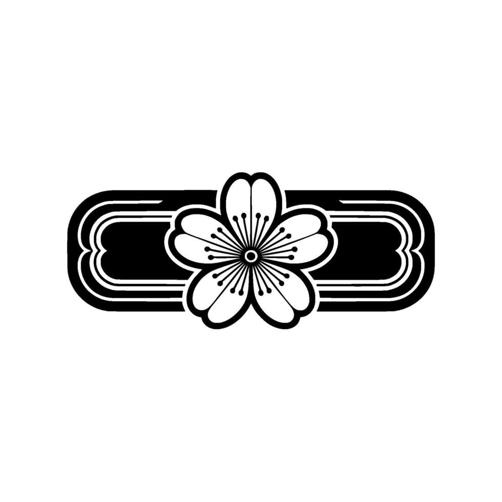 Japanese Floral Crest Black White , Minimalist Aesthetic. vector