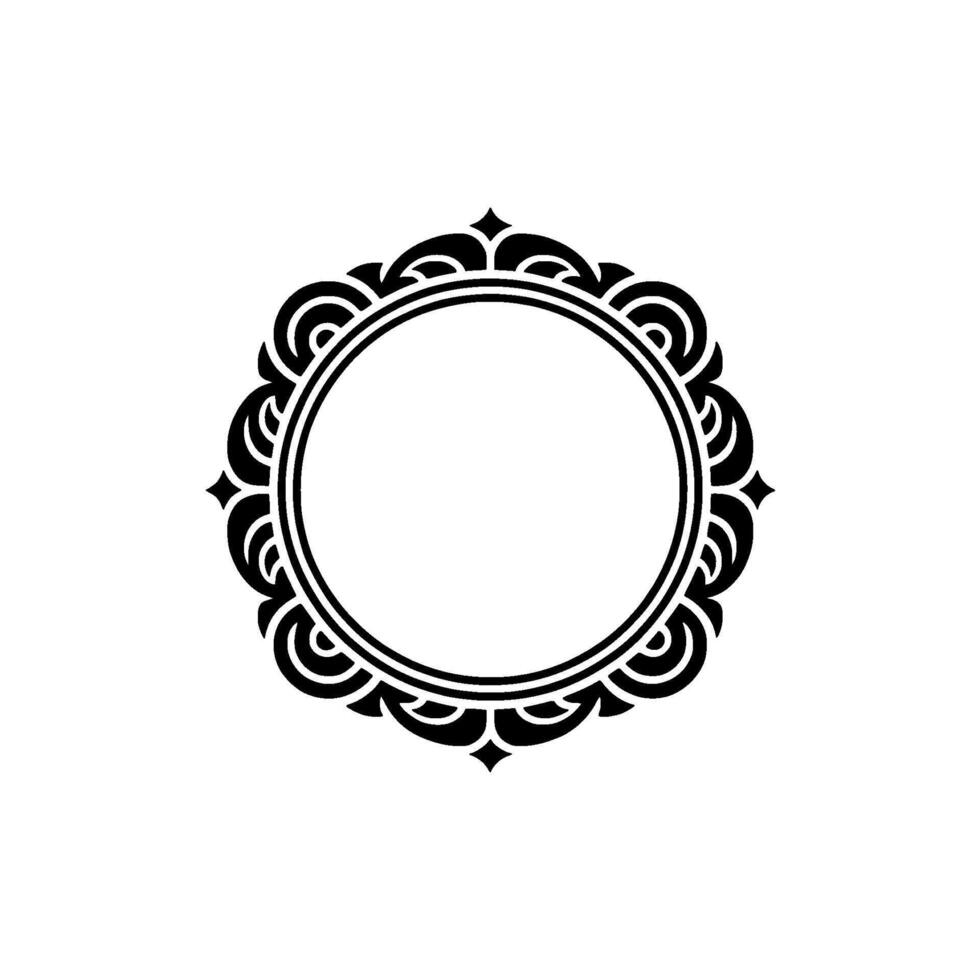 Elegant Circular Floral Frame, Minimalist , Black White. vector