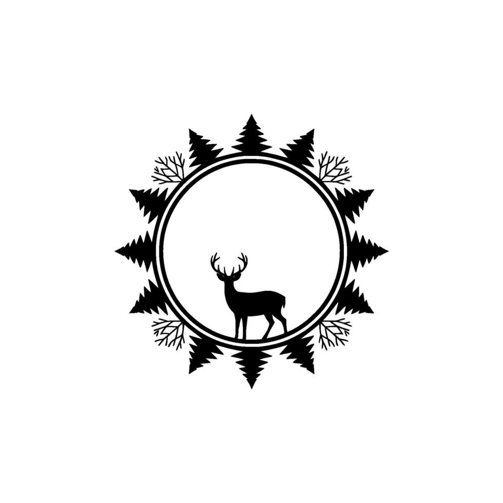 Minimalist Deer Silhouette Forest Circle - ChristmasNature Theme. vector