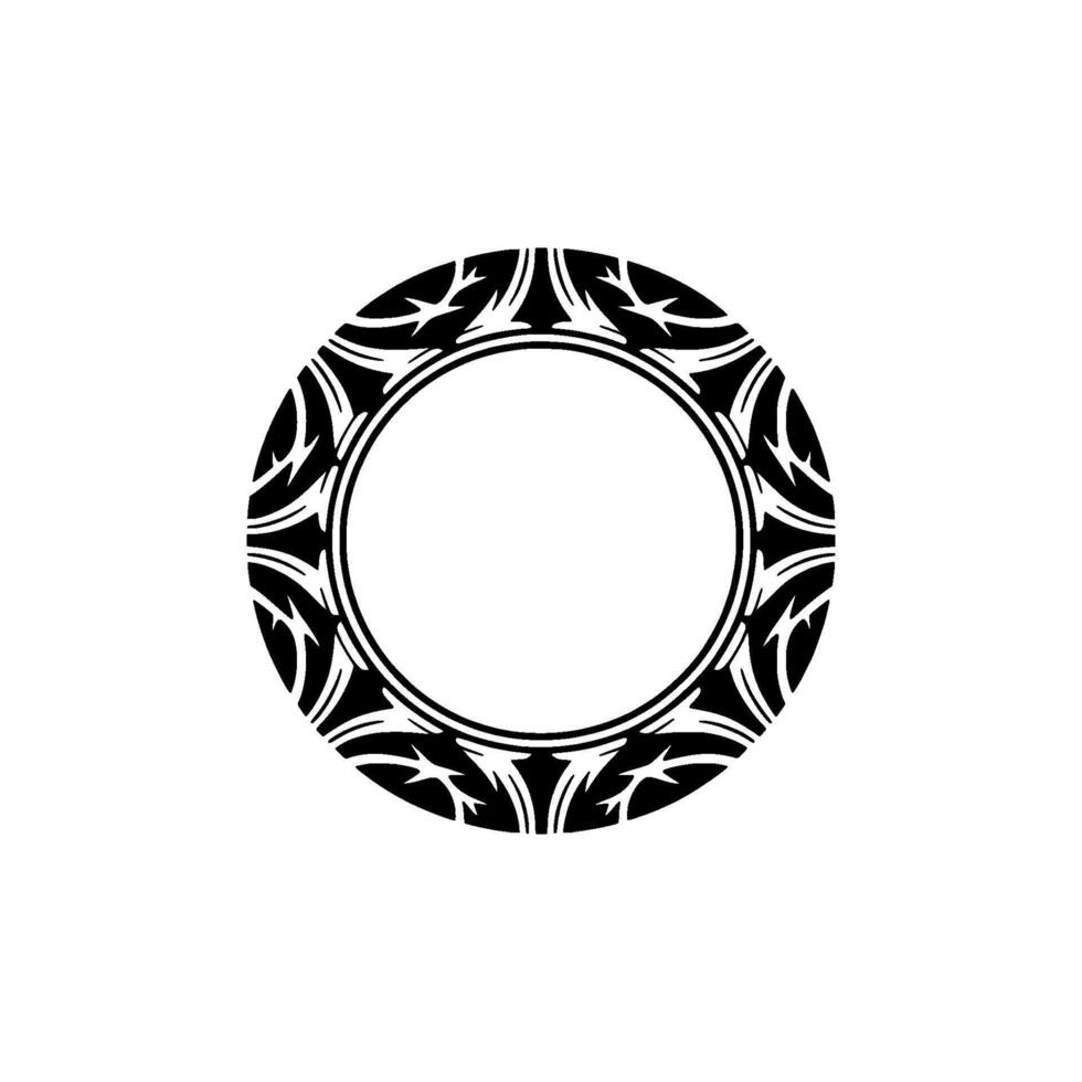 Black White Circular Frame with Leaf Motif, Minimalist. vector