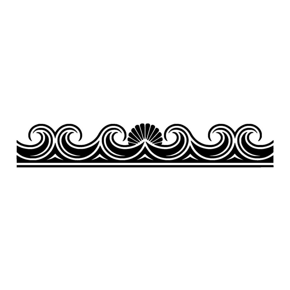 Elegant Sea Wave Border Black and White Decorative Element. vector