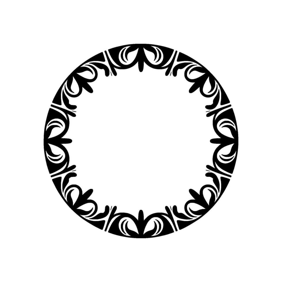 Elegant Black Floral Circle Frame on Gray Background. vector