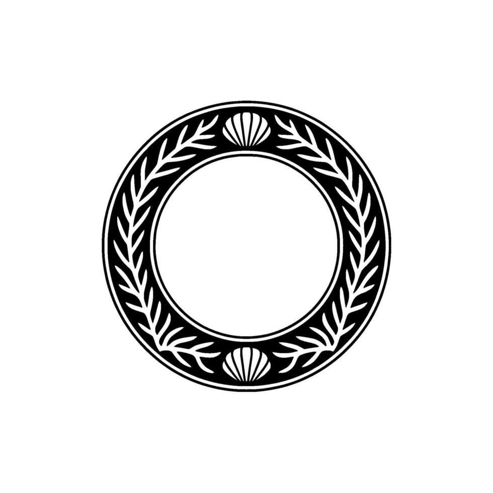 Elegant Circular Frame with Laurel Wreath and Shells, Minimalist. vector