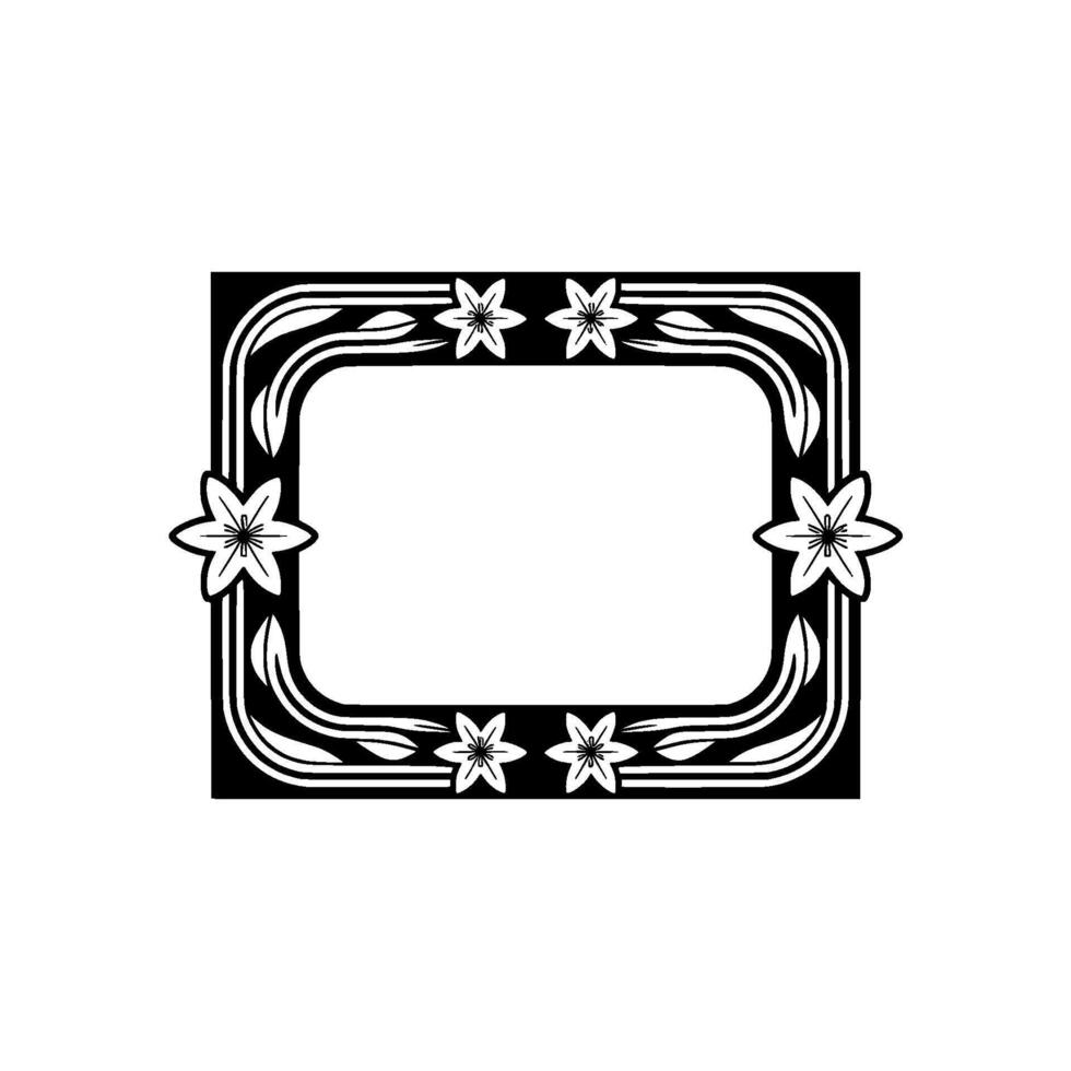 Elegant Art Nouveau Floral Frame, Black White, Isolated. vector