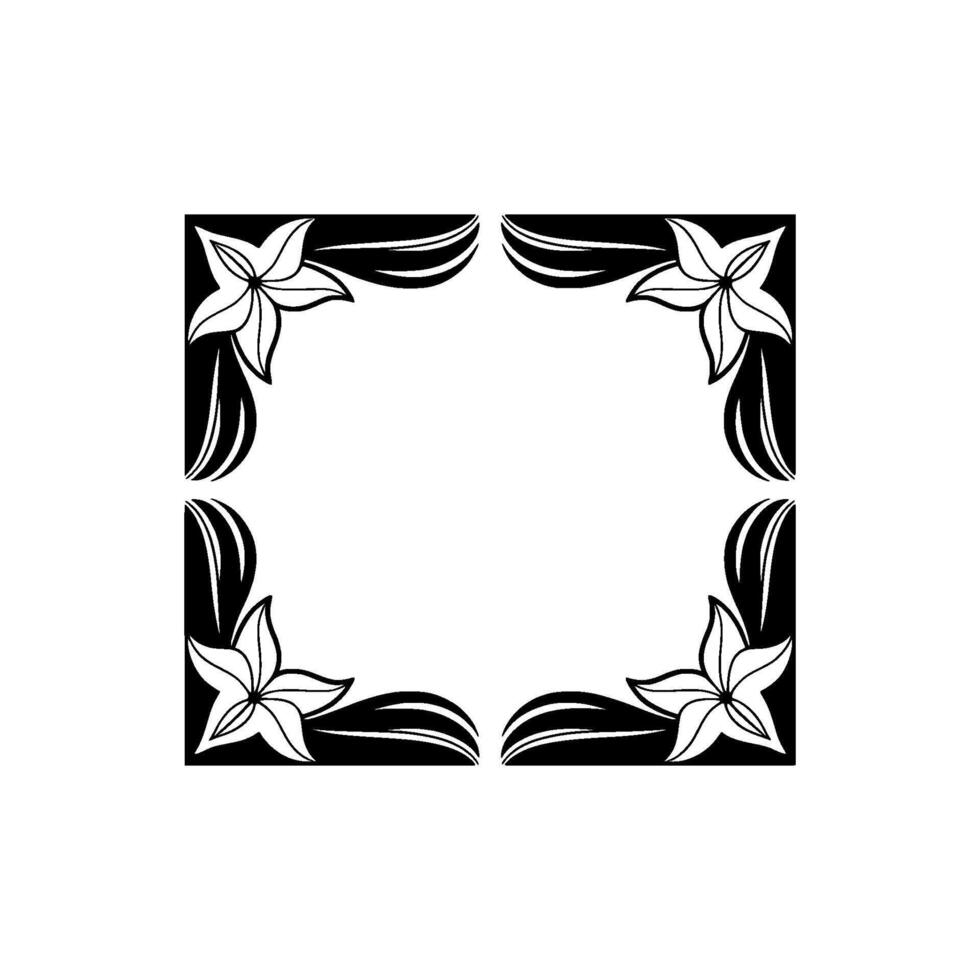 Floral Frame Border in Black and White, Minimalist. vector