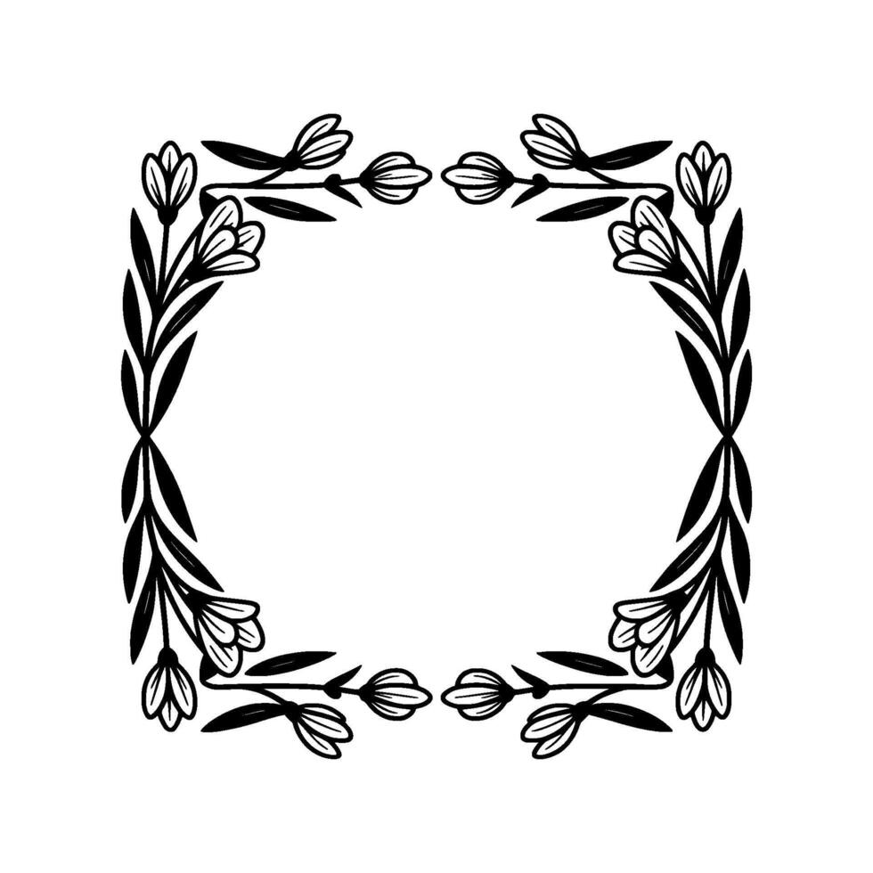 Elegant Floral Frame in Black and White, Square. vector