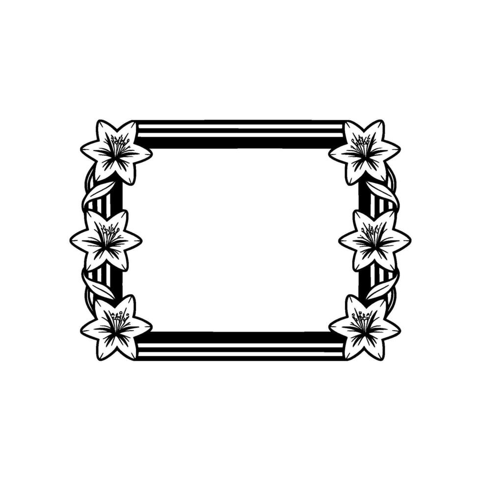 Floral Frame with Lily and Stripes in Elegant Black and White. vector