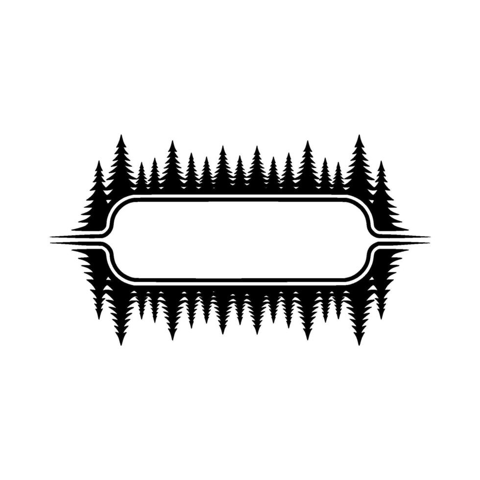 Minimalist Forest BadgeFrame for Text, Black White Silhouette. vector